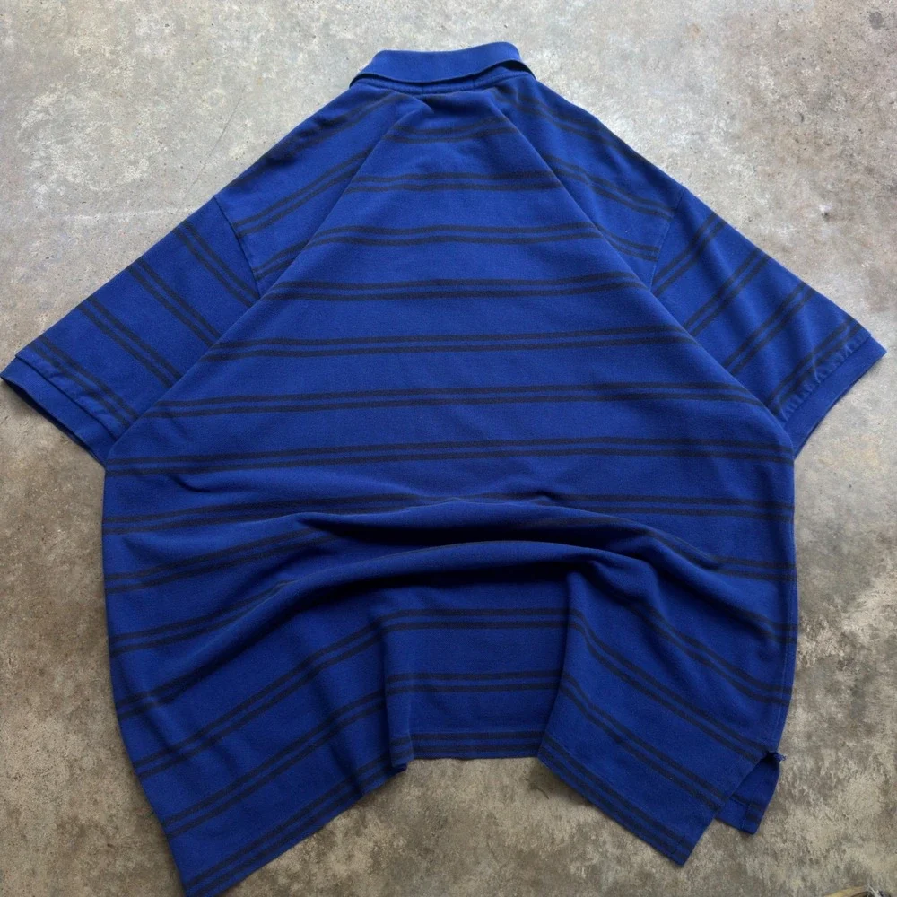 Vintage 90s Polo Ralph Lauren Striped Polo Shirt Rare Blue 2XB (d8)